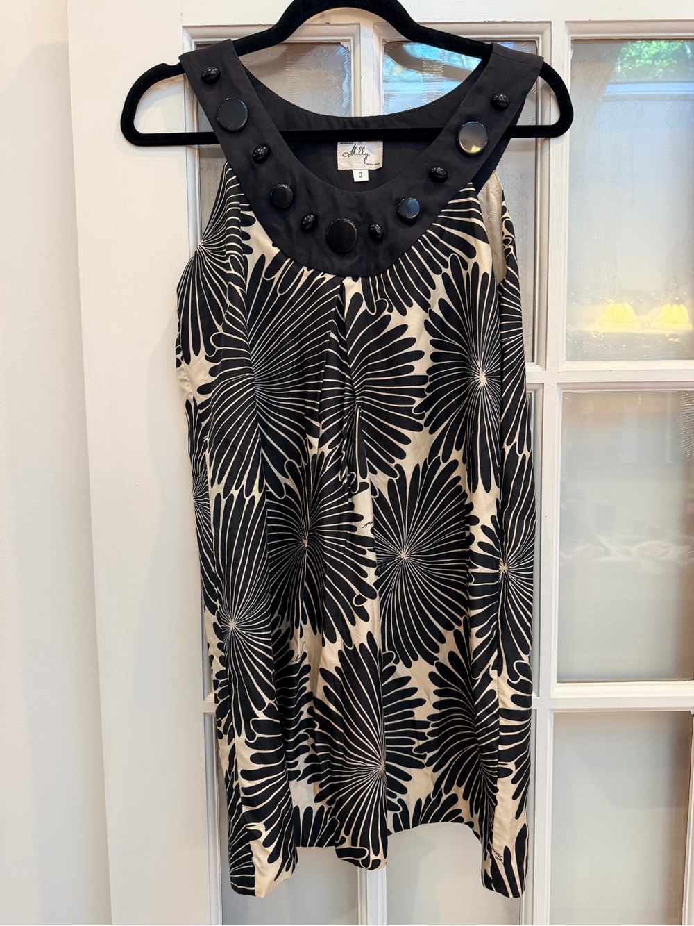 Vintage An Original Milly of New York Silk Floral Black Cream Shift Dress Size 0